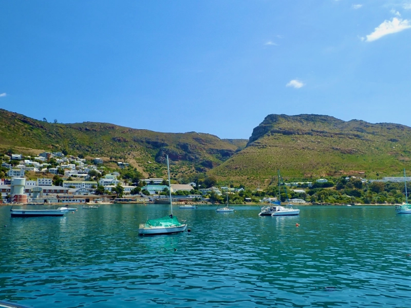 14 Uhr: Ausfahrt aus dem Hafen von Simon’s Town zur Walbeobachtung in der False Bay.
